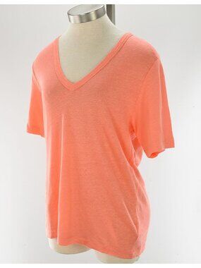 ESSENTIAL ANTWERP Coral Linen Short Sleeve V Neck T Shirt SZ 1 SMALL 4 NWT
